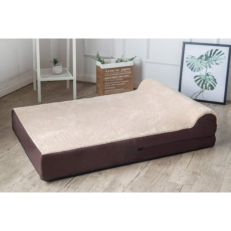 cenadinz L 31 in. x 28 in. x 7 in. Large Dog Cat Champagne Soft Plush Orthopedic Pet Bed Slepping Mat Cushion, Beige
