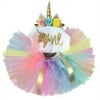 3PCS Unicorn Outfit Newborn Baby Girls 1st Birthday Romper + Tutu Skirt Dress + Headband Clothing Set