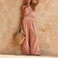 thumbnail image 6 of MLCDZ Womens Cotton Linen Sets 2 Piece Vacation Matching Outfits One Shoulder Sleeveless Crop Top Loose Wide Leg Pants Pockets Boho Travel Resort Outfit, 6 of 8