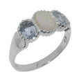 thumbnail image 1 of LBG British Made Classic 9k White Gold Natural Opal & Aquamarine Womens Anniversary Ring - 33 size options - Size 5.25, 1 of 7