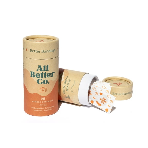 All Better Co. The Better Bandage (25 Pack) - Hypoallergenic, Breathable, Compostable Bamboo Bandages