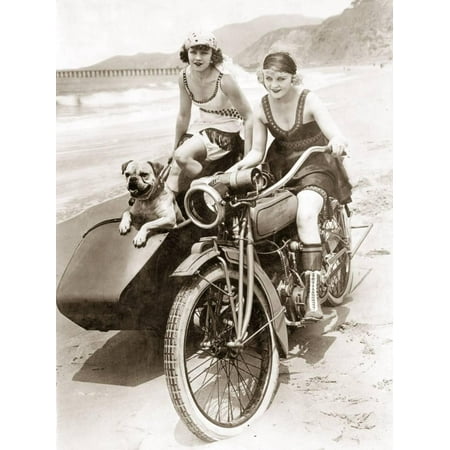 Women Drive a Motorcycle with a Sidecar, 1930 Print Wall Art By Scherl Süddeutsche Zeitung