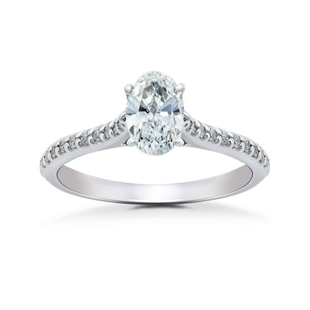1 1/4ct Oval Diamond Engagement Ring Cathedral Setting Solitaire 14K White