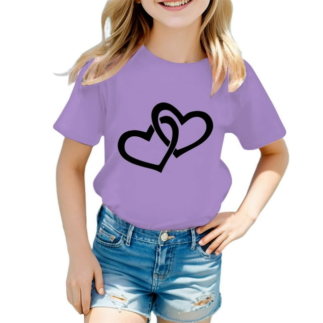 Chandails pour Filles Col Rond Imprimé T-Shirt Fille Tout-Petit Manches Courtes Vêtements d'Été pour Filles Vêtements Fille Tout-Petit 13-14 Ans Mode Filles