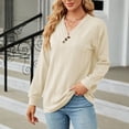 thumbnail image 6 of CQONEPT Women's Long Sleeve V Neck Tops Textured Knit Button Pullover Top Casual Loose Fit Fall Fshion Tunic Shirts Beige XL, 6 of 6