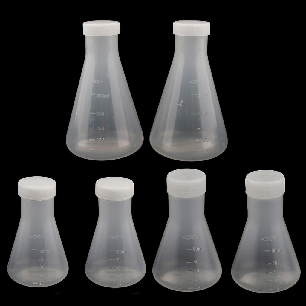 6 piezas 50ml 100ml 250ml Matraz de plástico en laboratorio con tapa ...