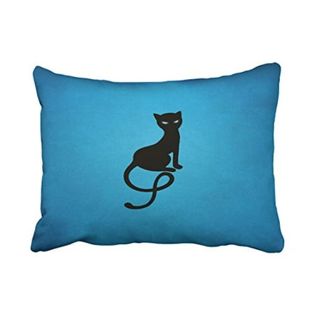 WinHome Halloween Blue Gracious Evil Black Cat Throw Pillow Covers Cushion Cover Case 20X30 Inches Pillowcases Two Side