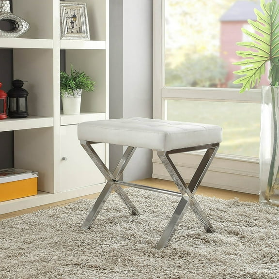 Contemporary Home Living Cushioned X-Frame Vanity Bench - 20" - White and Chrome