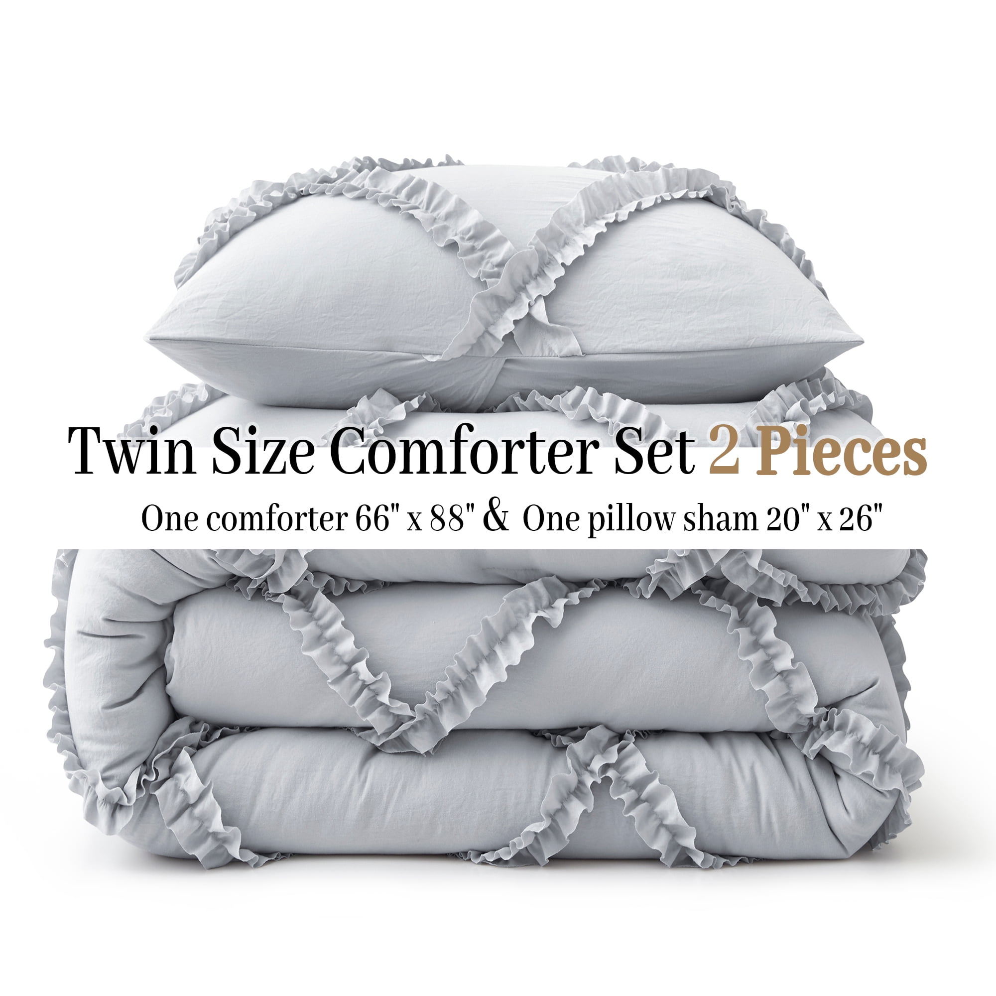 Comforter Set Twin Size Bedding – 2 Piece Farmhouse College Bedding Set Cover Ruffle & Lightweight Comforter and Pillow Case Vintage Bedding for Dorm Room as Home Bed Set Boho Comforter for Comfort