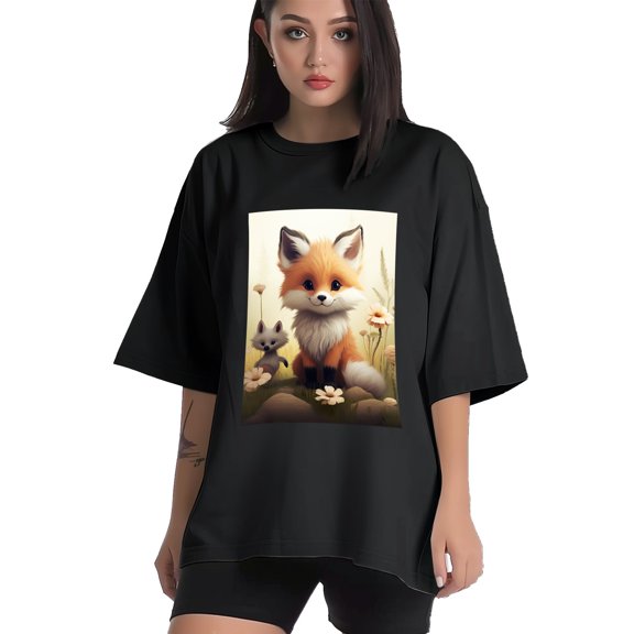 Plus Size Shirt for Women Black Tops for Women Short Sleeves Shirt for Women Fox T Shirt Crewneck Shirt for Women XS