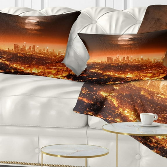 Designart Dramatic Full Moon over Los Angeles - Cityscape Throw Pillow - 12x20