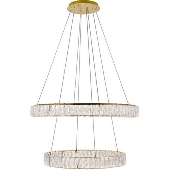 Elegant Lighting 3503G32G Monroe Puce LED Intégrée Lustre Doré, Cristal Royal Clair - 17.70 x 17.70 x 12 Po.