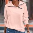 thumbnail image 2 of Women Casual Long Sleeve Pullover Top Asymmetric Zipper Turtleneck Loose Fit Solid Color Soft Warm Daily Wear Fashion Ladies Sweatshirt Pink S, 2 of 6