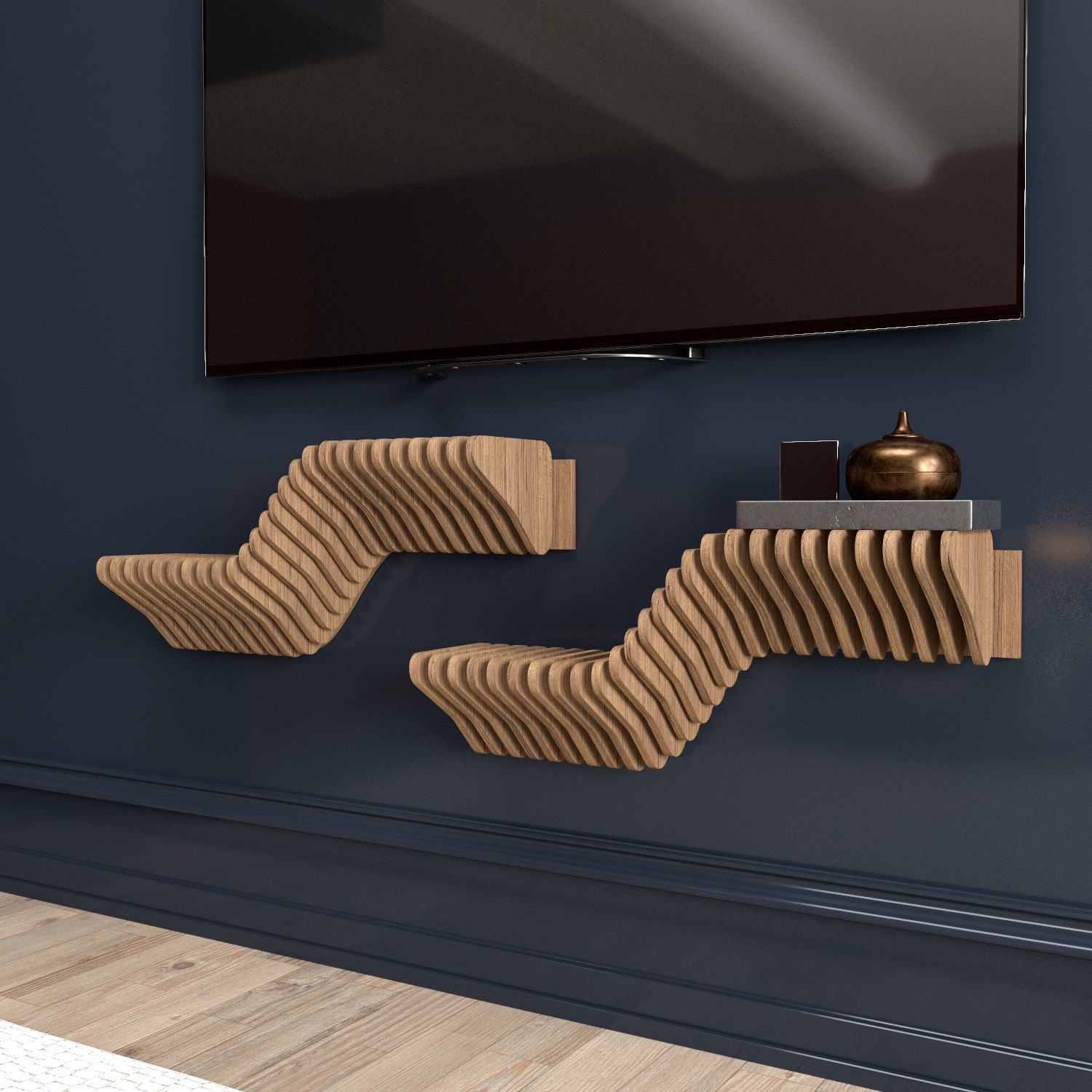Batamex Parametric 20" Floating Shelf Modern Geometric Wooden 3D Wavy Wall Piece
