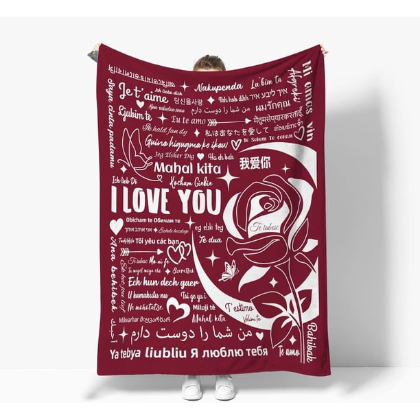 LHSHID I Love You Gifts Blanket 100 Languages Blanket Gifts for Mom Women Wife Girlfriend Mothers Day Anniversary Couple Birthday Soft Warm Flannel Hugs Throw Blankets White 60x80in
