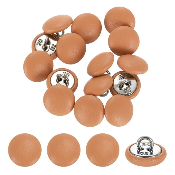 15 Pack Leather Covered Buttons, 12.5mm 20L Round Metal Shank Sewing Buttons Sew on for Clothes Coat Hats, Sofa Decoration, DIY Crafts Making, Light Orange