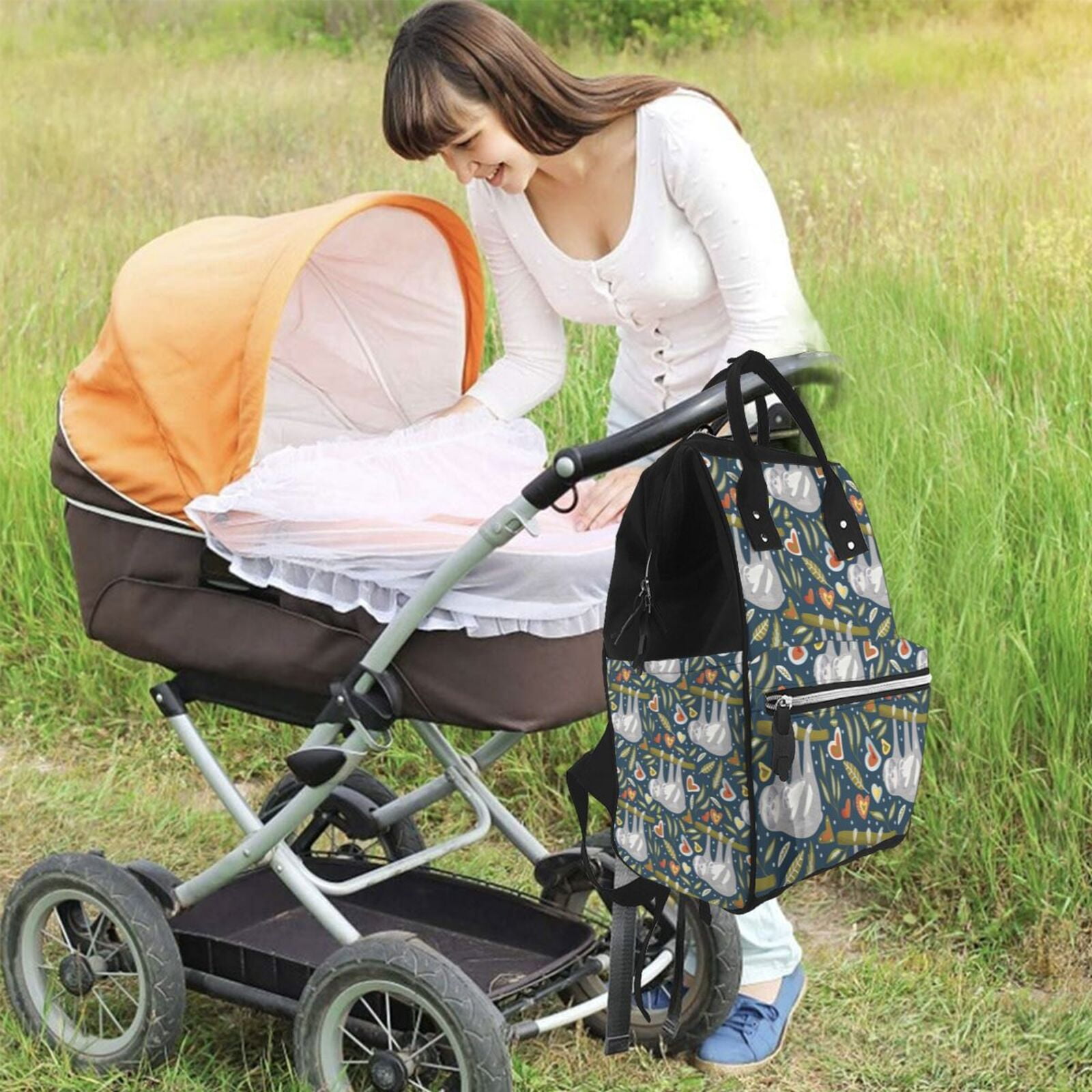 Ratiio Cute Sloth Mummy Backpack - Waterproof Twill Canvas, Large Capacity Diaper Bag with Multiple Pockets and Adjustable Straps