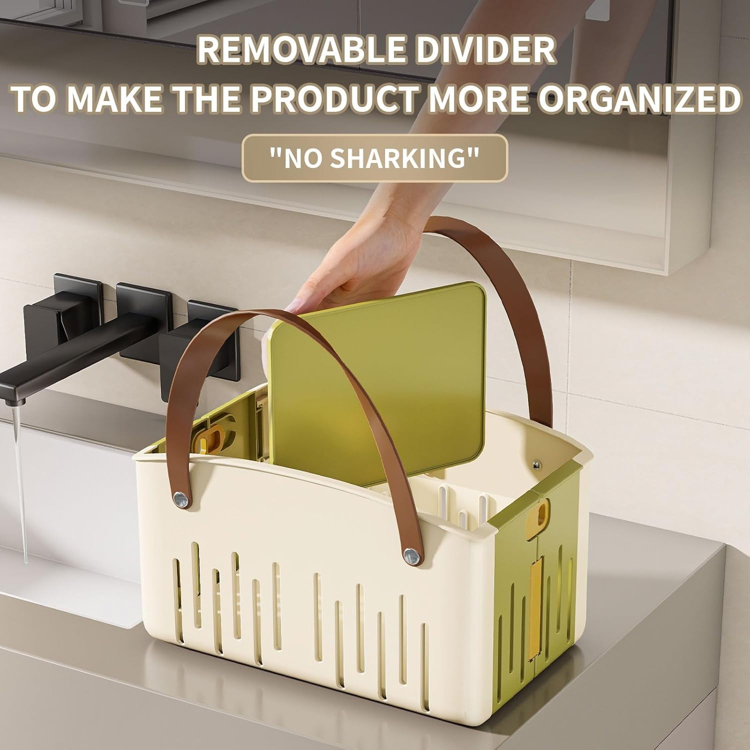 ABPETE Portable Shower Caddy,Foldable Shower Caddy with Handle and Adjustable Divider,Quick Dry Bathroom Shower Organizer Bin for College,Dorm Room,Travel Essentials (Green)
