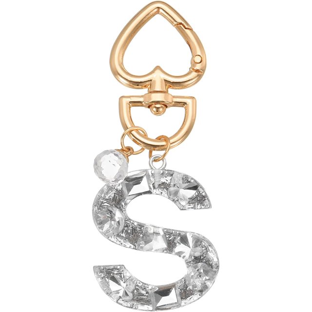 HUGFEGWE Alphabet Initial Letter Keychain, Cute Heart Crystal Keychains Car Keyring Letter S Pendant Charm Key Chain for Key Wallet Purse Handbag Backpack, Silver CA919-68525