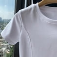 thumbnail image 5 of Ladies Curved Hem Slim Fit Short Sleeve Round Neck T-Shirt Top Shirt Lightweight Breathable Summer Casual Tee | CSEONE,White L, 5 of 8