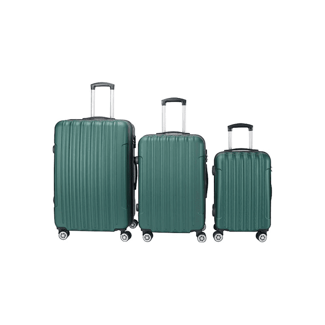 Juego de 3 Maletas de Viaje Check In Grande 25 kg Mediana 20 kg y Carry On 10 kg Verde Unitalla