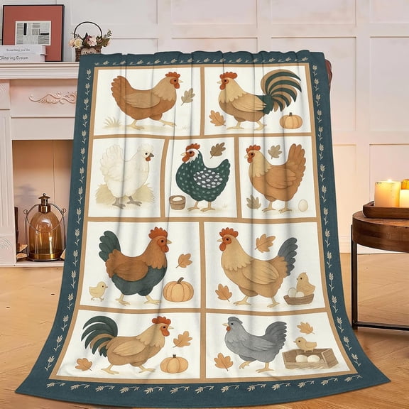 Verolix Farm Chicken Throw Blanket, Soft Plush Fleece Patchwork Animal Design Blanket, Cozy Lightweight Decorative Throw for Sofa Couch Bed, 40 x 50 Inches