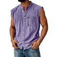 thumbnail image 2 of Men's Vintage Denim Vest With Stand Collar And Button Front, Sleeveless Casual Jean Shirt Featuring Chest Pocket Purple XXXL, 2 of 6