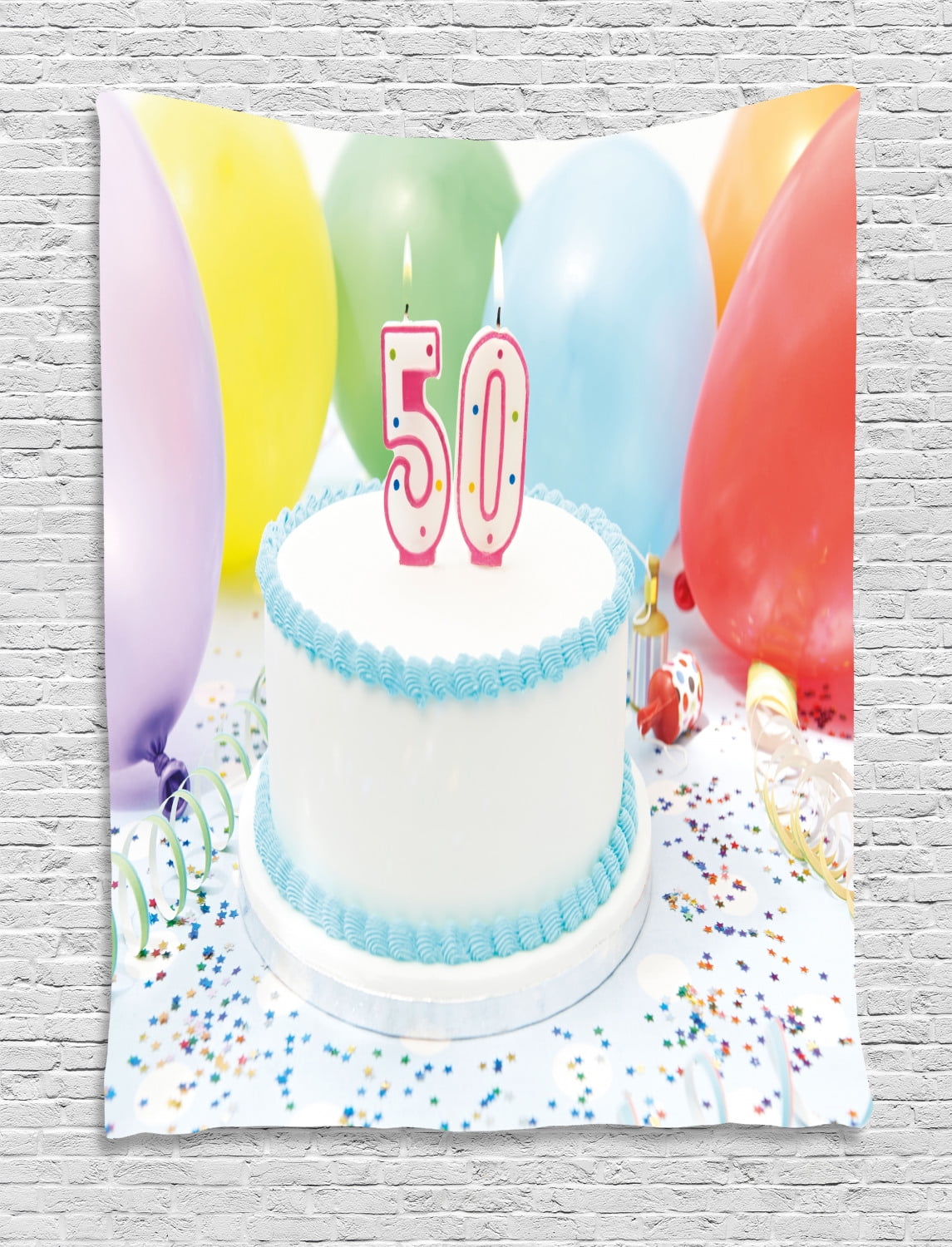 50th Birthday Decorations Tapestry White Sweet Cake On Table With