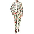 thumbnail image 6 of ZHOUCHANKIDS Men's Valentine's Day Printed Suit Set Two Piece Formal Attire with Rose Design Jacket and Trousers Beige S, 6 of 6