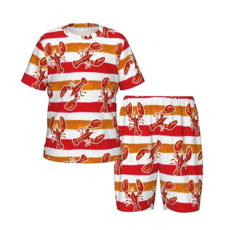 Picia Red Lobster Printed Boys  Kids-PJ Snug Fit Cotton Short Sleeve Top and Shorts 2 Piece Pajama Set-Small