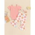 thumbnail image 5 of vera natura Baby Girls Summer Outfit, Short Sleeve Romper with Flower Leopard Print Flare Pants and Bowknot Headband, 5 of 8