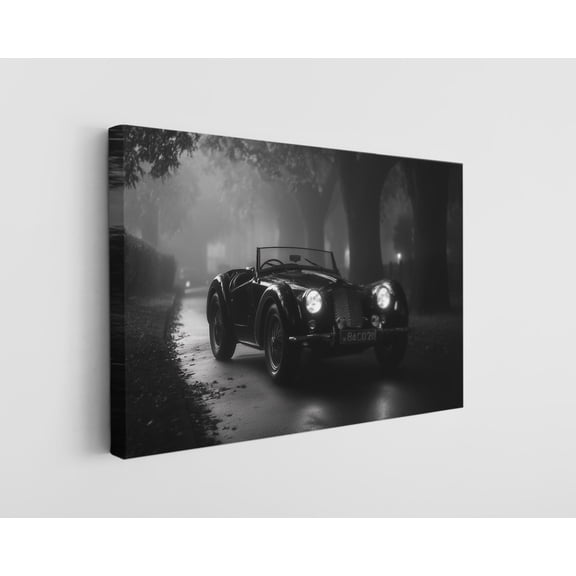 Black and White Classic Car Canvas Wall Art - High-Quality Vintage Automotive Print - Handcrafted Retro Decor - Modern Wall Art - Gift for Home or Office