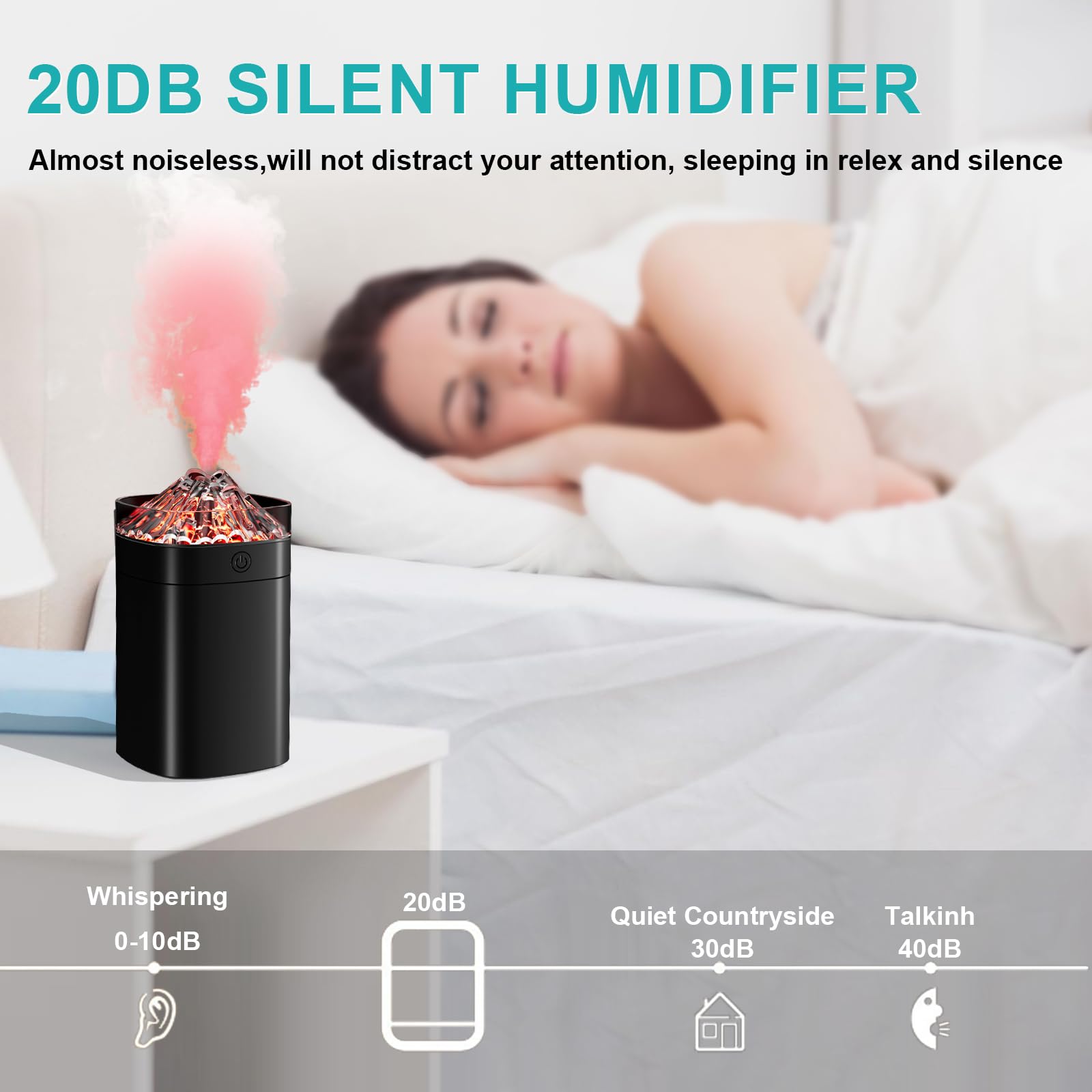 Humidifiers for Bedroom,Cool Mist Humidifier, 400ML, 6-12 Hours Runtime, 7 Color Lights, 2 Modes,for Home, Office, Baby Nursery,Black