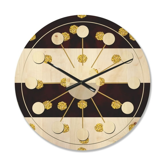 Designart 'Gold Polka Dot Retro Pattern I' Mid-Century Modern Wood Wall Clock