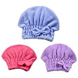 YUHUAWYH Hair Dry Cap Hats Bow Tie Bath Head Wrap Towel for Curly Hair blue purple rose (Best Towel For Drying Curly Hair)
