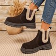 thumbnail image 3 of Winter Chelsea Boots for Women Suede Warm Plush Stretch Slip on Snow Booties Casual Lug Sole Round Toe Ankle Boots Brown Size 6.5, 3 of 7