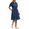 thumbnail image 4 of INSPIRE CHIC Women's Denim Dress Button Down Short Sleeve Belted Casual Jean Shirt Dresses M Dark Blue, 4 of 6