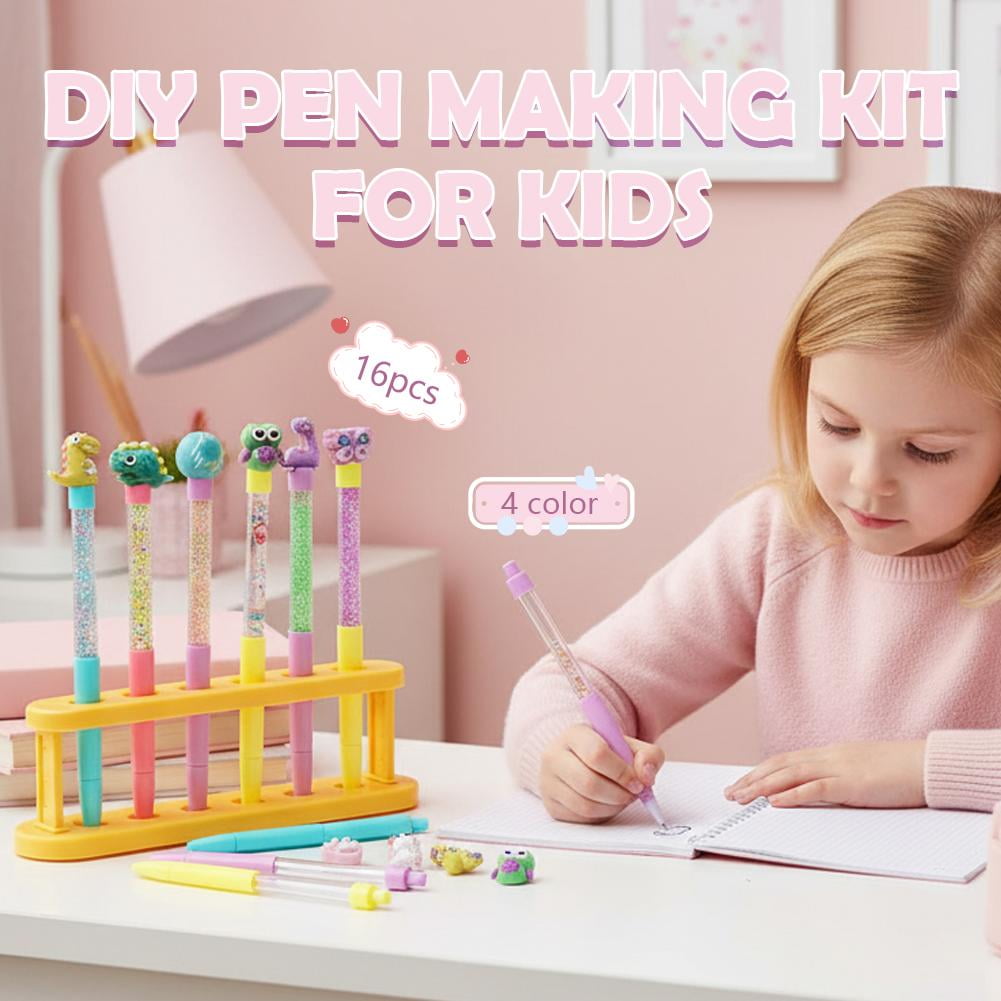 DIY Pen Making Kit, Fun Pen Creator Studio, 16pcs Personalised Pens with 4 Colors Refill, Creative Art Craft Kits Birthday Back School Gift for Tweens Girls 6 7 8 9 10 Years