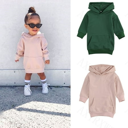 

Seyurigaoka Seyurigaoka Little Girl’s Long Sleeve Sweater Dress Solid Color Hooded Pullover Skirt Winter Warm Top for Children