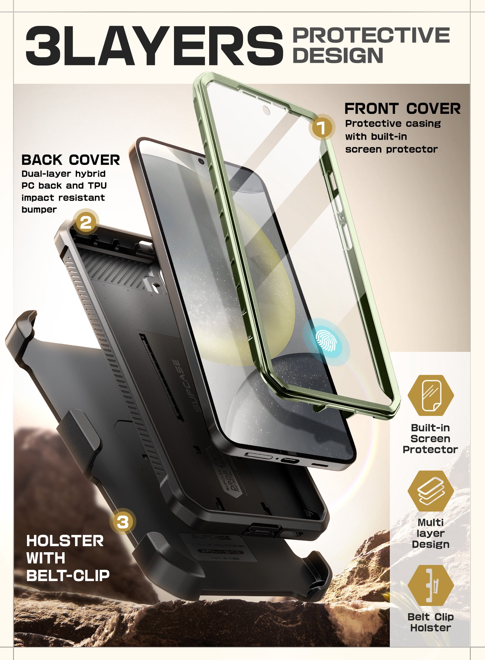 SUPCASE for Samsung Galaxy S25 Case with Stand, [Unicorn Beetle Pro] [2 Front Frames] [Built-in Screen Protector & Belt-Clip] Military-Grade Protection Phone Case Cover for Galaxy S25, Guldan