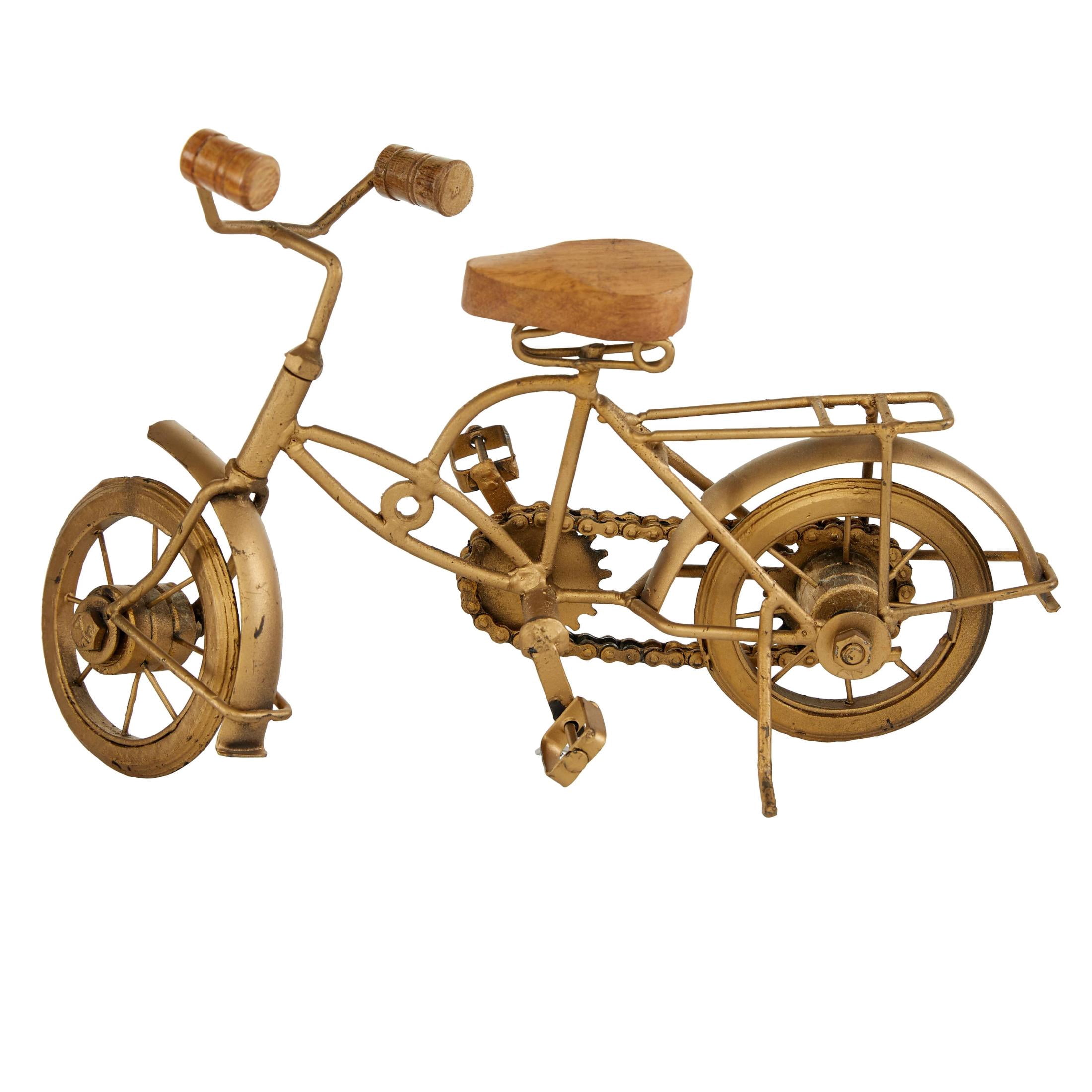 11" x 8" Gold Metal Bike Sculpture with Wood Accents, by DecMode