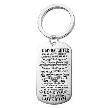 Mom Keychain - AM Landen To My Daughter from Mom Personalized Stainless Steel Engraved Photo Dog Tag Key-chain