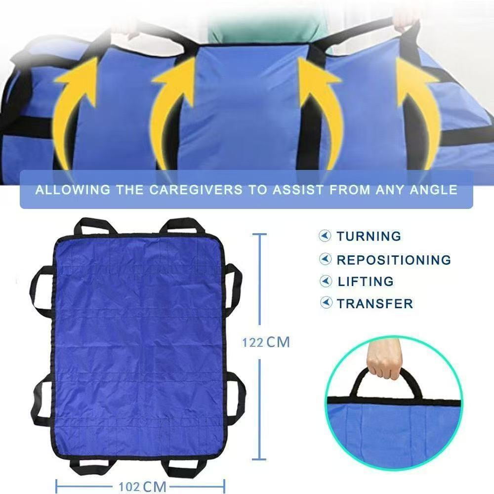 Multipurpose 48" x 40" Positioning Bed Pad with Reinforced Handles - Reusable & Washable Transfer Sheet for Turning, Lifting & Repositioning - Double-Sided Nylon Fabric, Blue