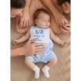 thumbnail image 5 of BemeyourBBs Infant Baby Boys 1/2 Birthday Outfit Plaid Romper Overalls Half Way To One Outfits Letter Embroidery Plaid Sleeveless Square Collar Jumpsuit Summer Clothes, 5 of 8