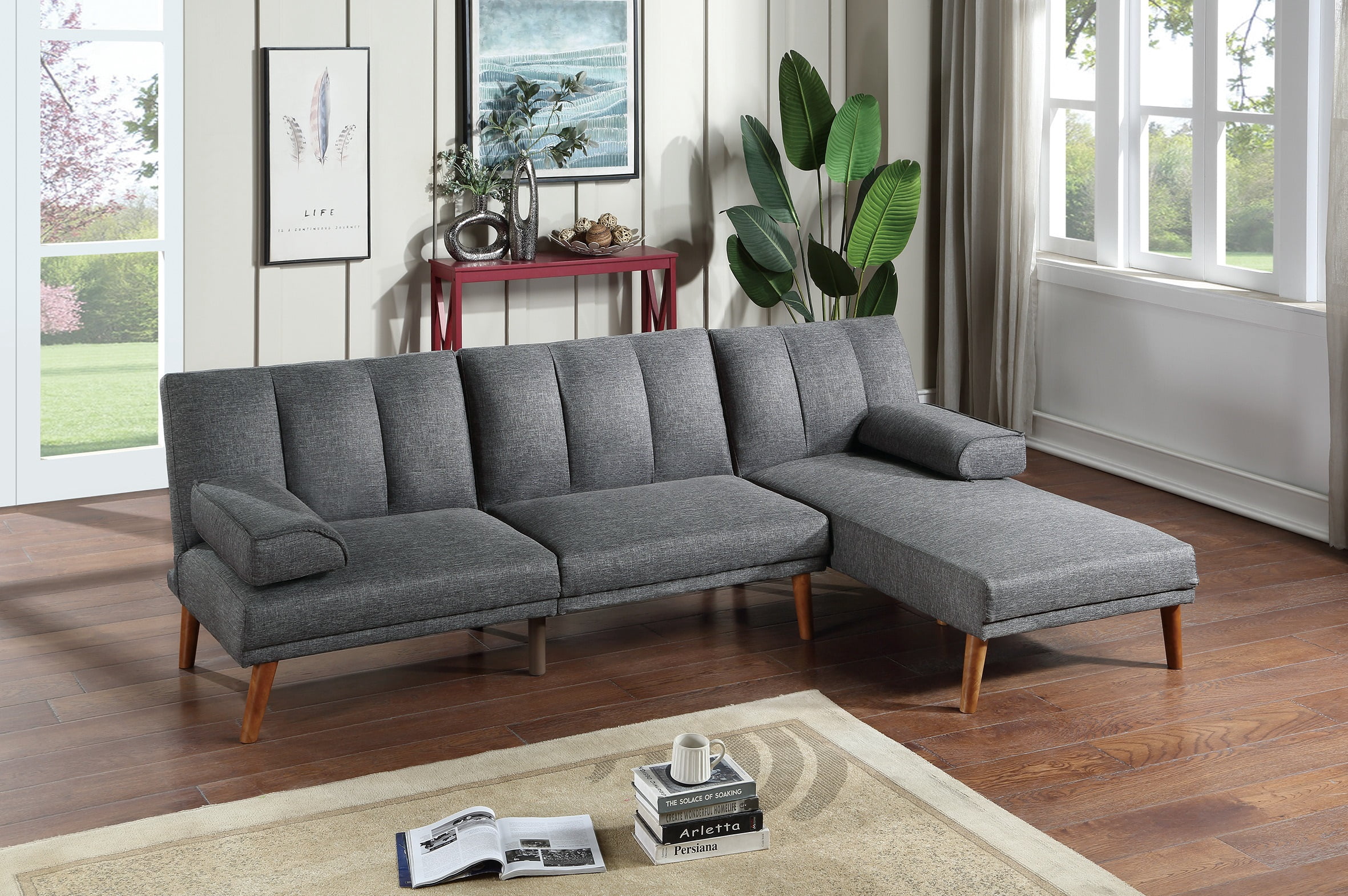 CoSoTower Blue Grey Polyfiber Sectional Sofa Set Living Room Furniture ...