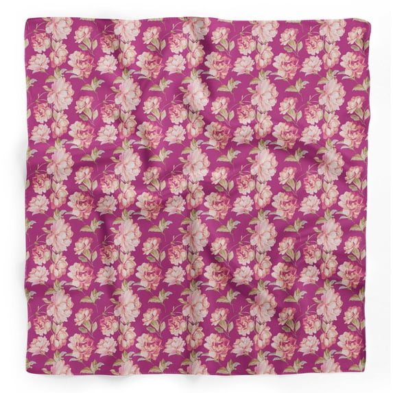 Bimba Pink Leaves & Carnation Floral Printed Pure Silk Scarf Neck Wrap Summer Hair Bandanas For Women 40 x 40 Inches