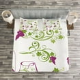 thumbnail image 3 of Ambesonne Wine Quilted Bedspread Set 3 Pcs, Bottle Glass Grapevines, Queen Size, Purple Lime Green White, 3 of 3