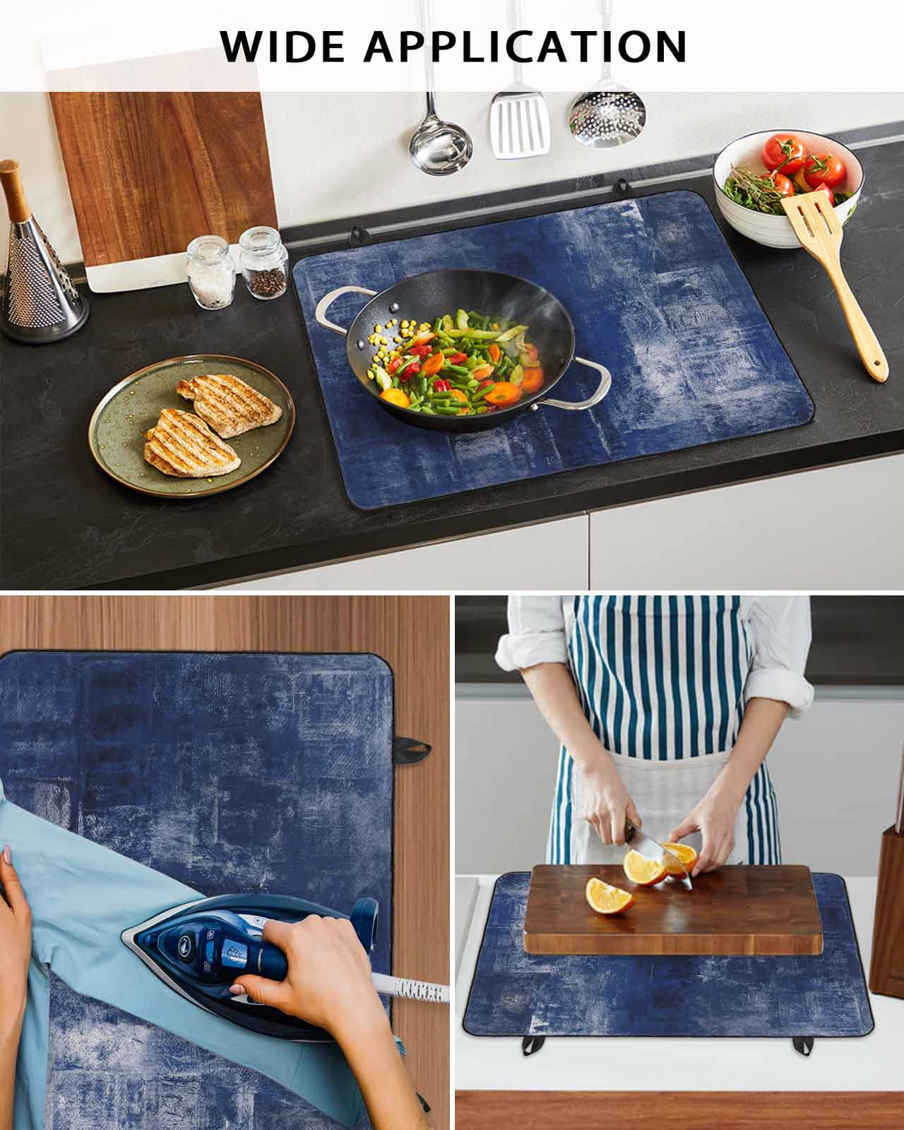 nqOlkjepod Large Induction Cooktop Protector Mat 36"x21", Navy Blue Stove Top Covers for Electric Stove, Retro Oil Painting Modern Abstract Art Aesthetics Stove Burner Cover Mats Stove Cover