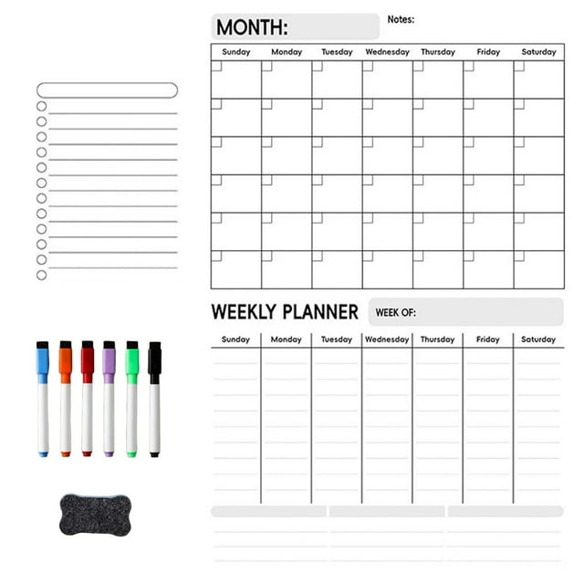 Calendar Whiteboard Set for Home and School Organization Includes Monthly Weekly Daily Planners with Markers