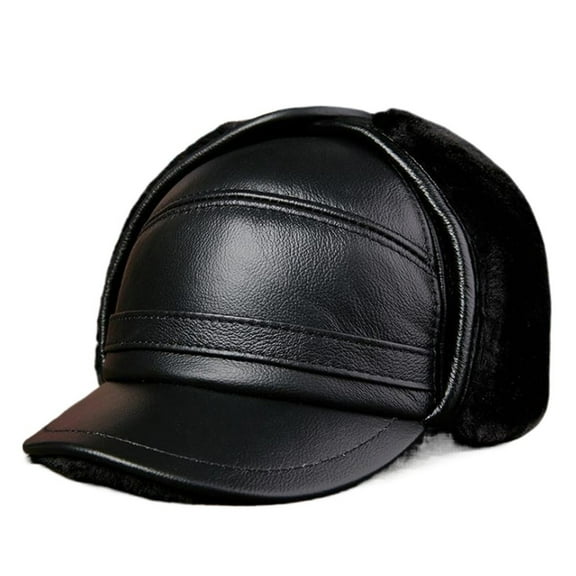 Winter Baseball Caps For Men Brown Warm Bomber Hat With Earflaps Fur Genuine Cow Leather Caps ,Soft Touch